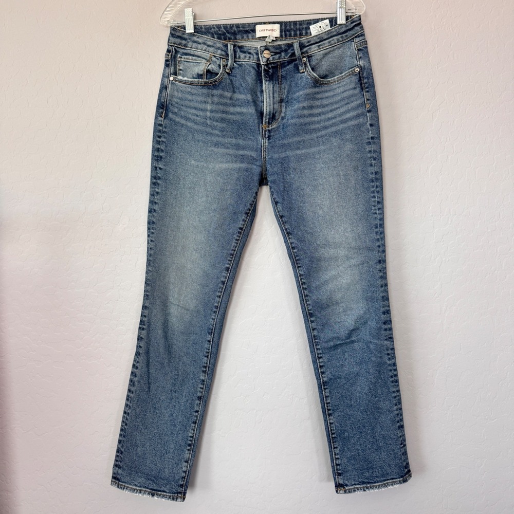 Driftwood 28 Audrey Straight Leg Jeans Blue Medium Wash Distressed Hem W28 L29